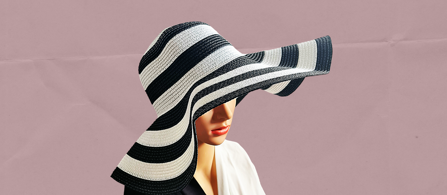 Sara- Black Striped Wide Brimmed Summer Hat. - OMGSTYLEZ