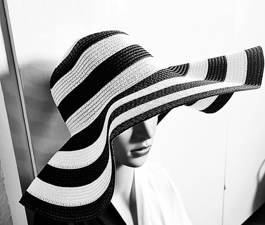 Sara- Black Striped Wide Brimmed Summer Hat. - OMGSTYLEZ