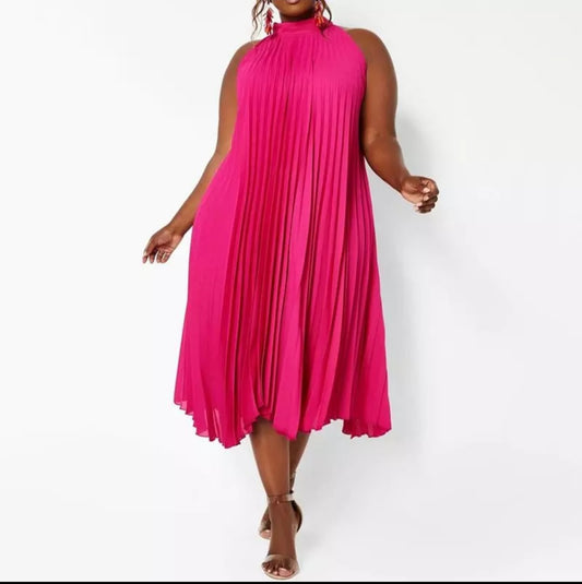 Pleated Halter Neck Dress - OMGSTYLEZ