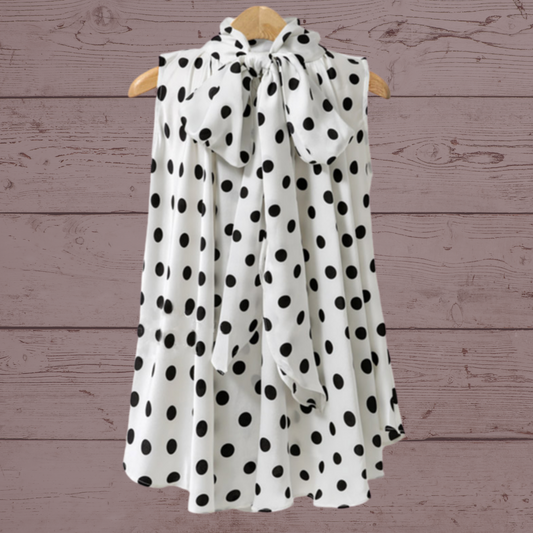 Bow Polka Dot High Neck Blouse - OMGSTYLEZ