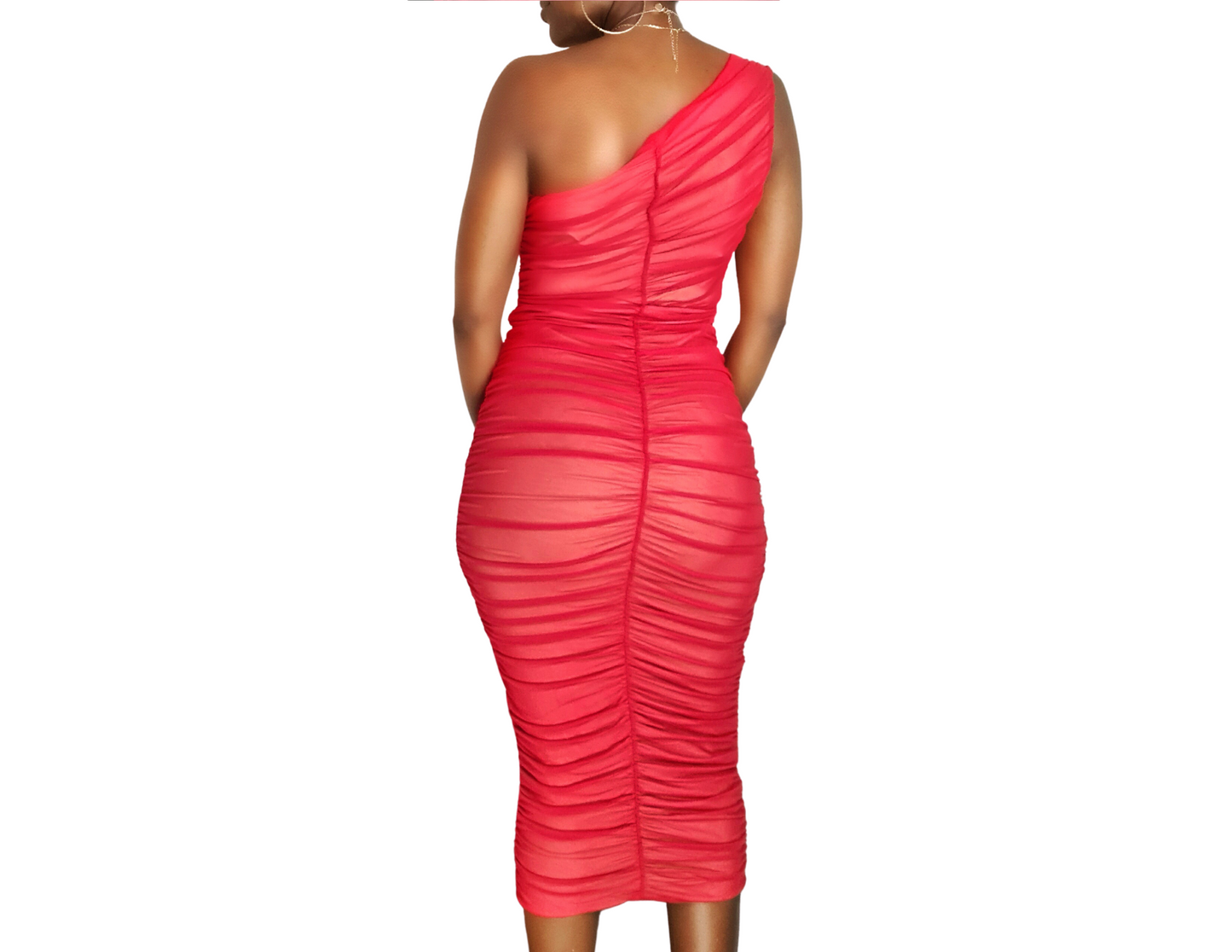 ASYMMENTRICAL COLD SHOULDER MESH DRESS - OMGSTYLEZ