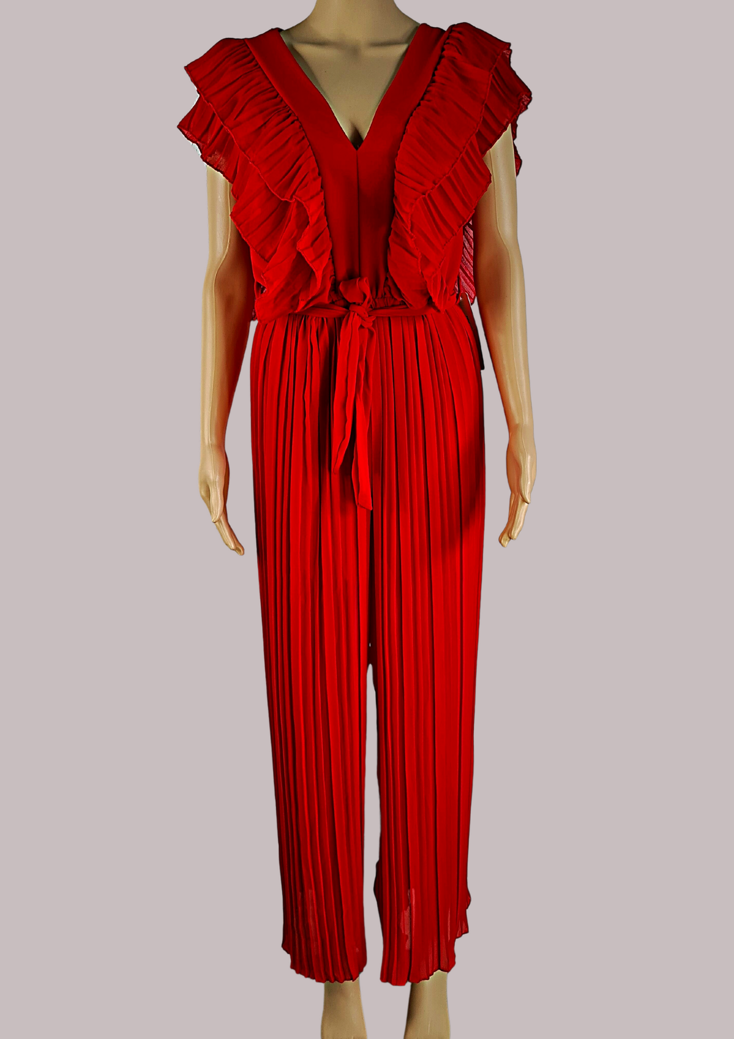 V-NECK PLEATED JUMPSUIT - OMGSTYLEZ