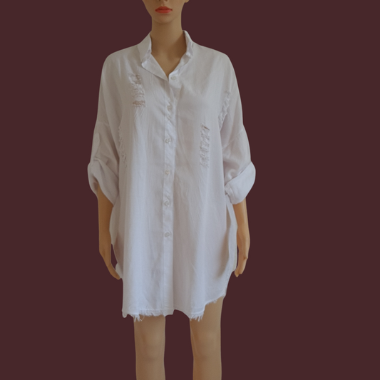 DISTRESSED SHIRT DRESS - OMGSTYLEZ