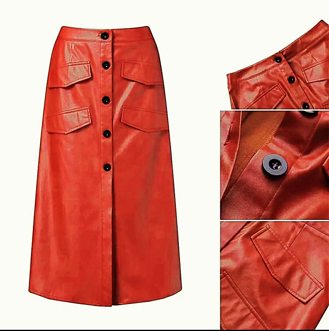 Faux Leather Button Skirt - OMGSTYLEZ