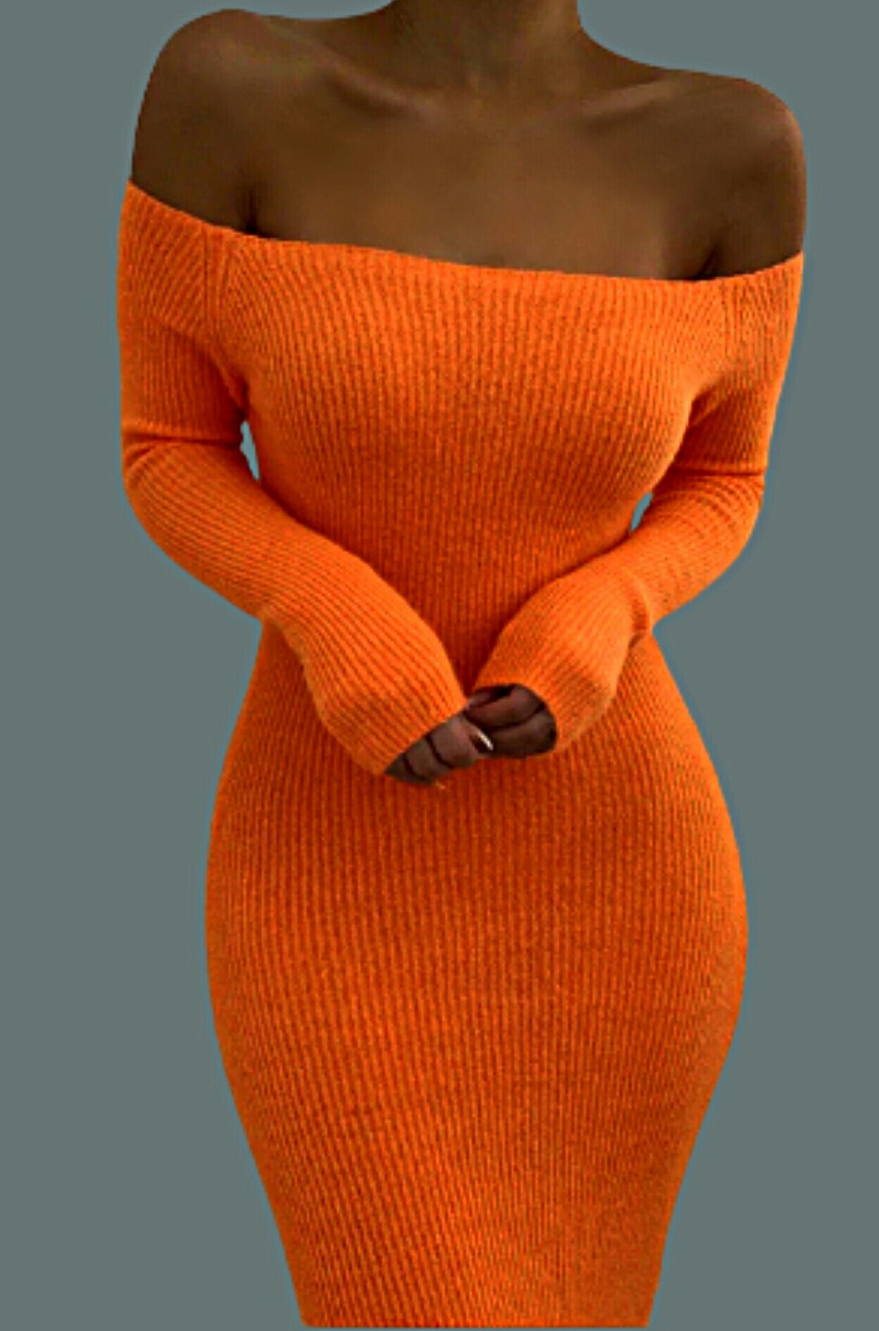 Ribbed Off-Shoulder Long Sleeved Dress - OMGSTYLEZ