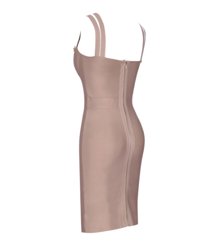 NUDE ZIPPER BANDAGE DRESS. - OMGSTYLEZ