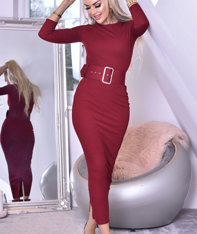 BELTED MIDAXI SLIT DRESS - OMGSTYLEZ