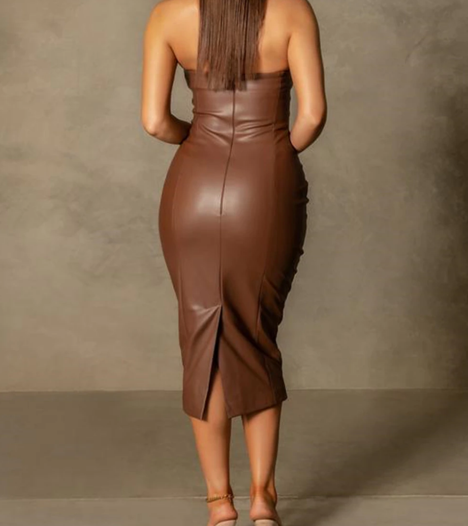 LEATHER BANDEAU MIDI DRESS - OMGSTYLEZ