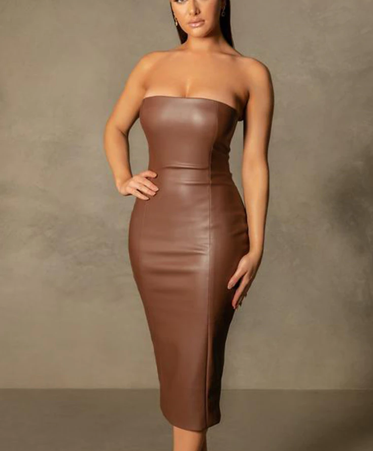 LEATHER BANDEAU MIDI DRESS - OMGSTYLEZ