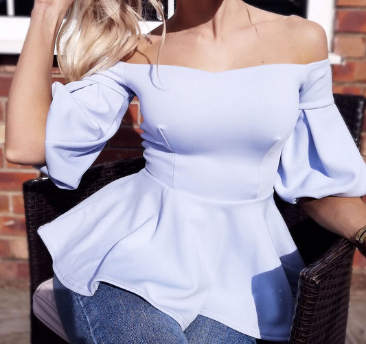 BALLOON SLEEVE PEPLUM TOP - OMGSTYLEZ