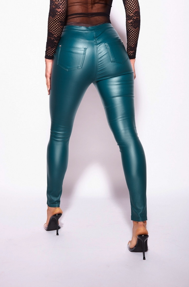 TEAL COATED HIGH WAIST JEGGINGS - OMGSTYLEZ